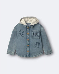 Toddler Denim Hooded Jacket in Avenue Wash - Blue/Heather Grey
