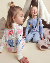 Toddler Girl 4-Piece Monster 100% Cotton Snug Fit Pajama Set - Blue/Cream