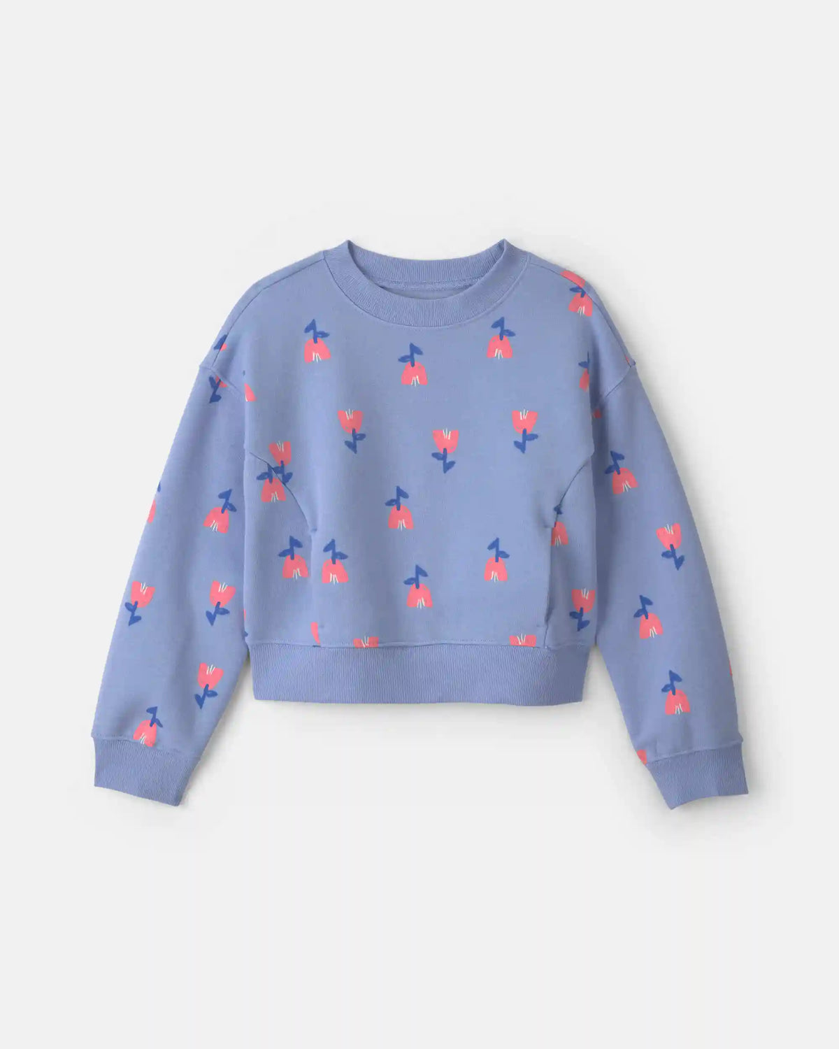 Girls Floral Fleece Pullover Sweatshirt - Blue/Pink