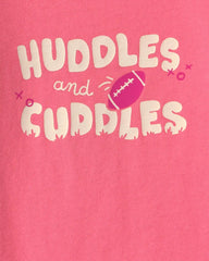 Baby Girl 'Huddles And Cuddles' Football Long-Sleeve Graphic Bodysuit - Coral