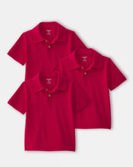 Toddler Boy 3-Pack Uniform Piqué Polo Shirts - Red