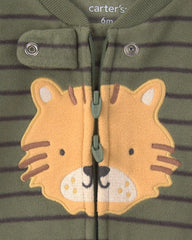 Baby Boy Tiger Striped Fleece 2-Way Zip Sleep & Play Pajamas - Green