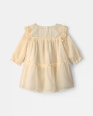 Baby Girl Shimmer Long-Sleeve Dress - Cream