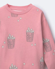 Toddler Girl Long-Sleeve Relaxed Graphic Tee in Popcorn Print - Light Pink