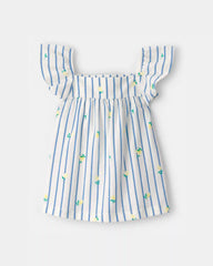 Toddler Girl Flutter-Sleeve Lemon Striped Top - Blue/White