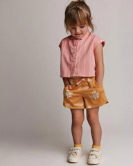 Toddler Girl Dolphin Hem Short in Plant Print - Golden Yellow