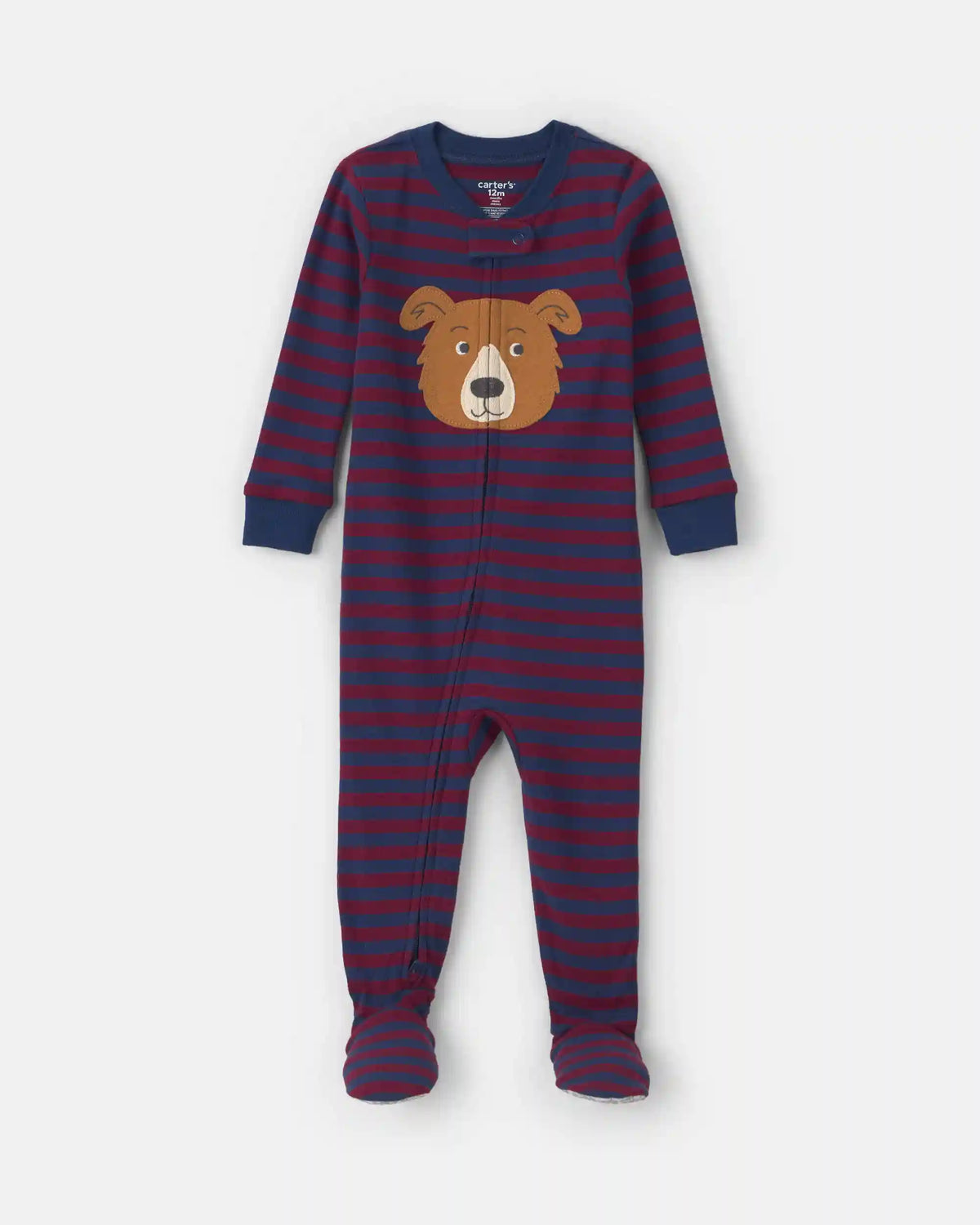 Toddler Boy 1-Piece Dog Striped 100% Cotton Snug Fit Footed Pajama - Burgundy/Blue