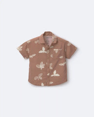 Toddler Boy Button-Down Short-Sleeve Shirt in Plant Print - Light Brown