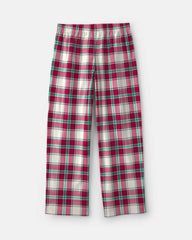 Kids Christmas Plaid Fleece Loose Fit Pajama Bottoms - Red/Green