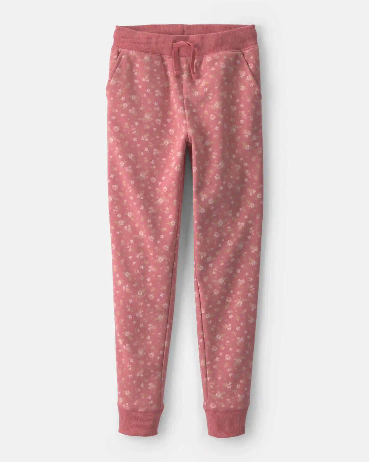 Girls Floral Drawstring Knit Joggers - Pink