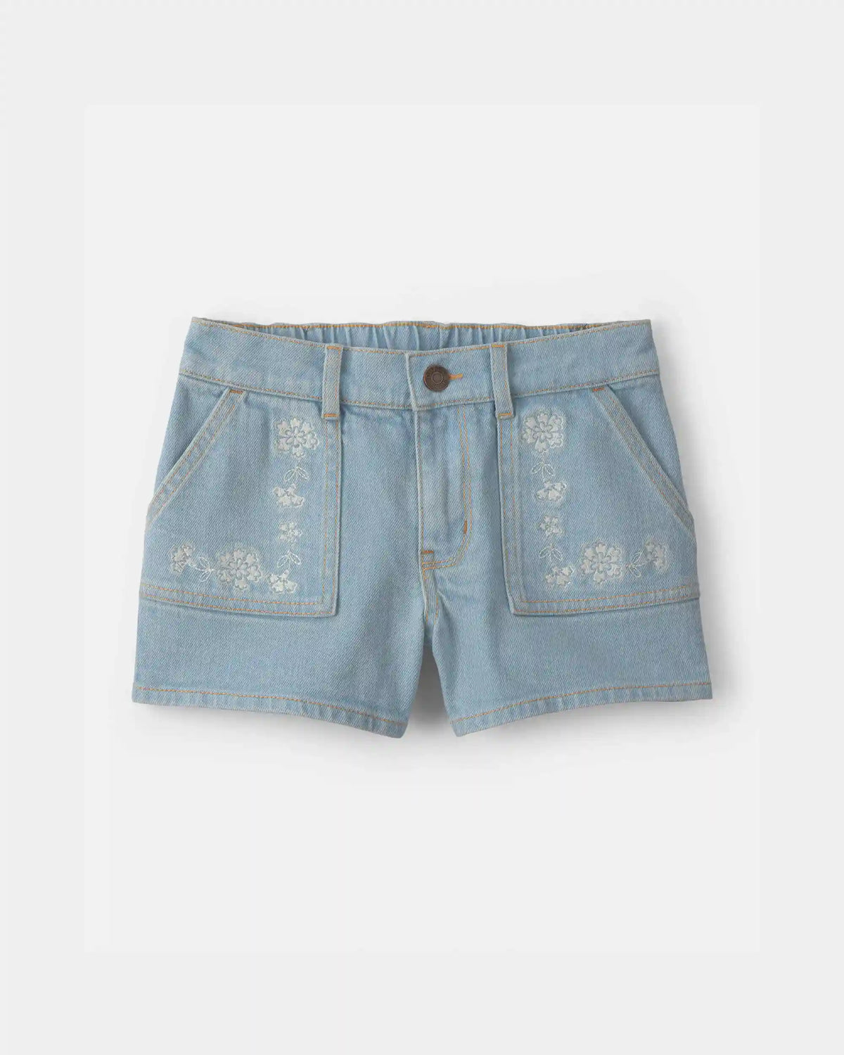 Girls Floral Denim Shorts - Light Wash