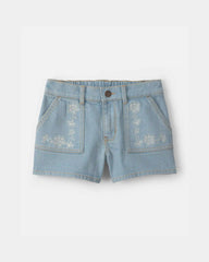 Girls Floral Denim Shorts - Light Wash
