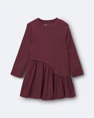 Toddler Girl Ribbed Long-Sleeve Asymmetrical Dress - Burgundy