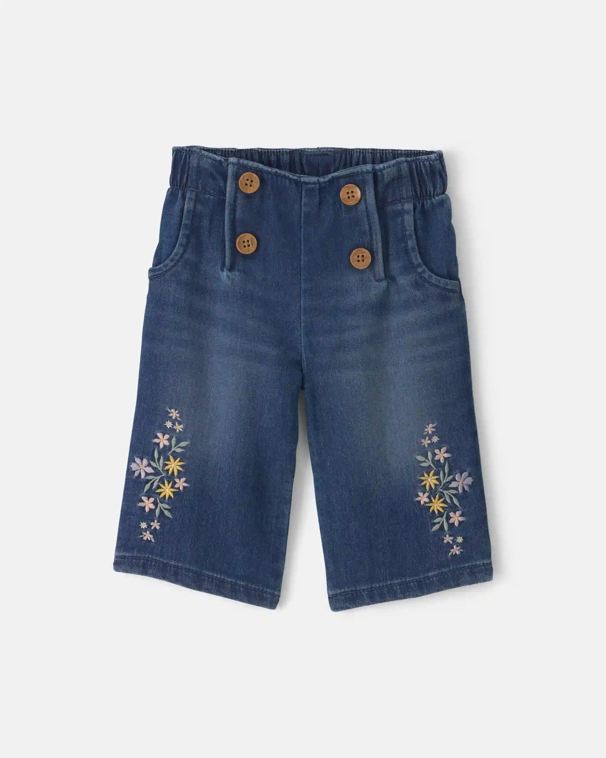 Baby Girl Floral Denim Jeans - Medium Wash