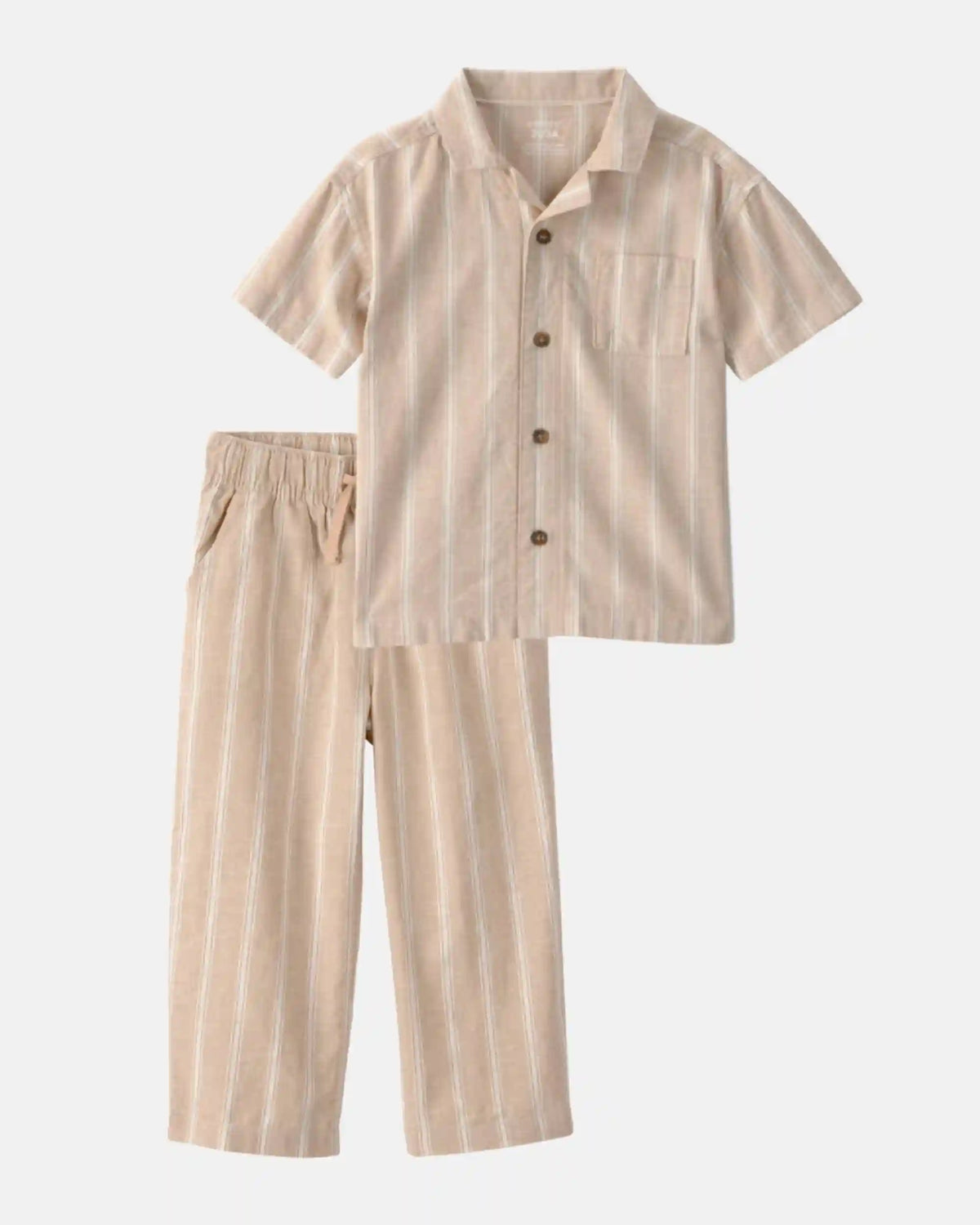 Toddler Boy 2-Piece Striped Button-Down Shirt & Pant Set - Brown