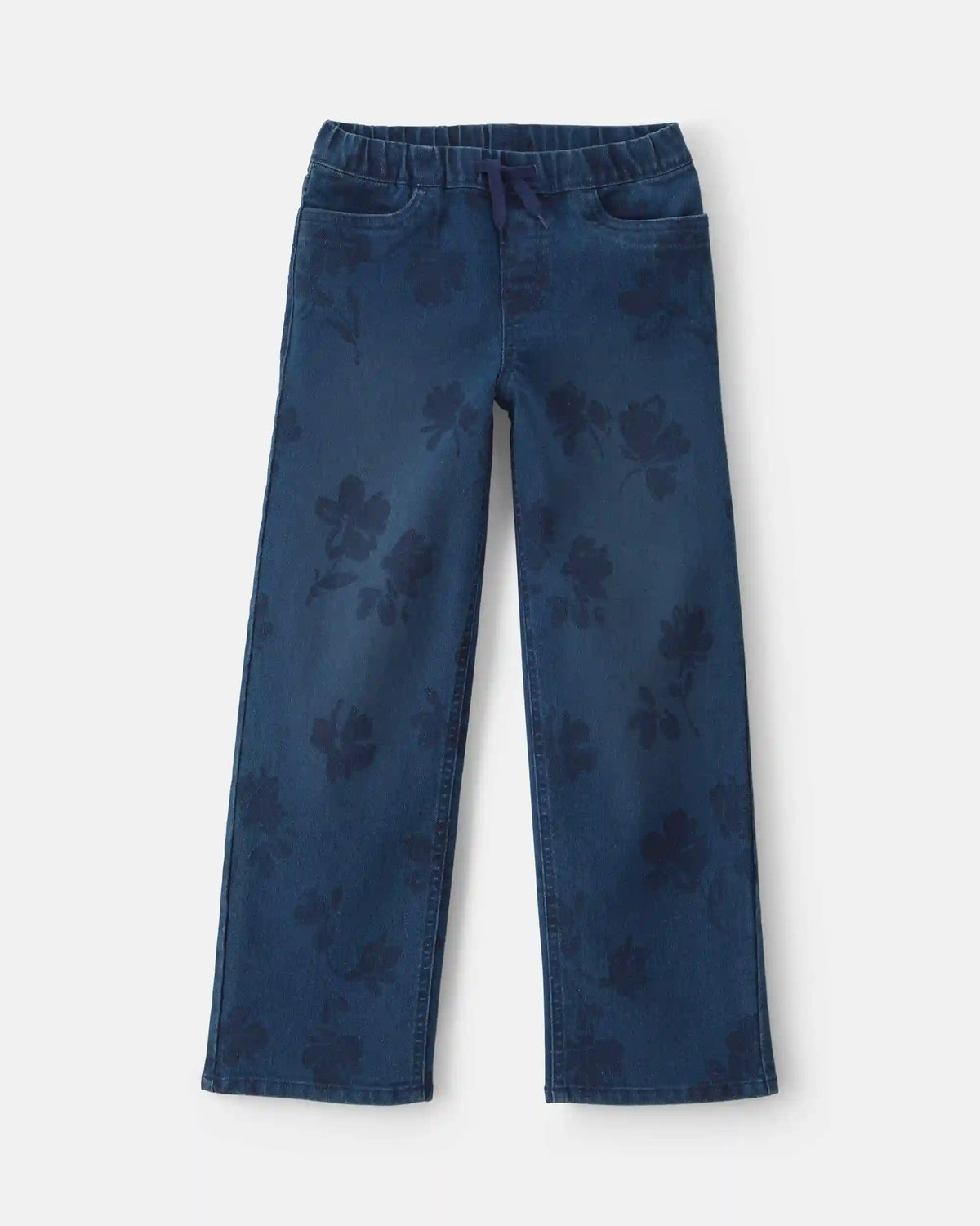 Girls Floral Denim Straight Jeans - Medium Wash