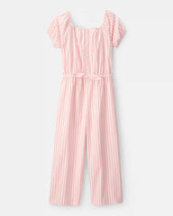 Girls Striped Jumpsuit - Pink/Ivory