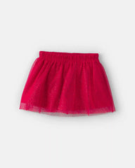 Baby Girl Tulle Bow Fleece Long-Sleeve Top & Skort Set - Cream/Red