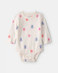 Baby Girl Monster Long-Sleeve Graphic Bodysuit - Cream