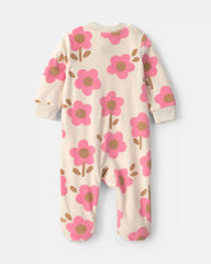 Baby Girl Floral 2-Way Zip Sleep & Play Pajamas - Cream