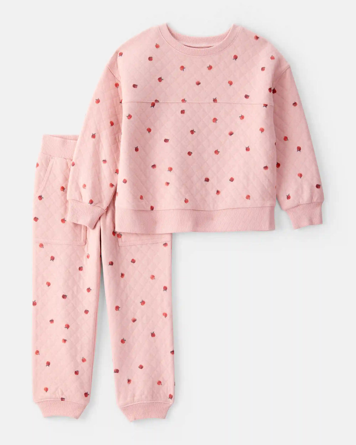 Toddler Girl 2-Piece Apple Doubleknit Pant Set - Pink