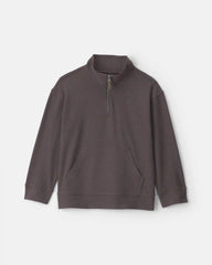 Boys Quarter-Zip Rib Pullover Sweatshirt - Grey
