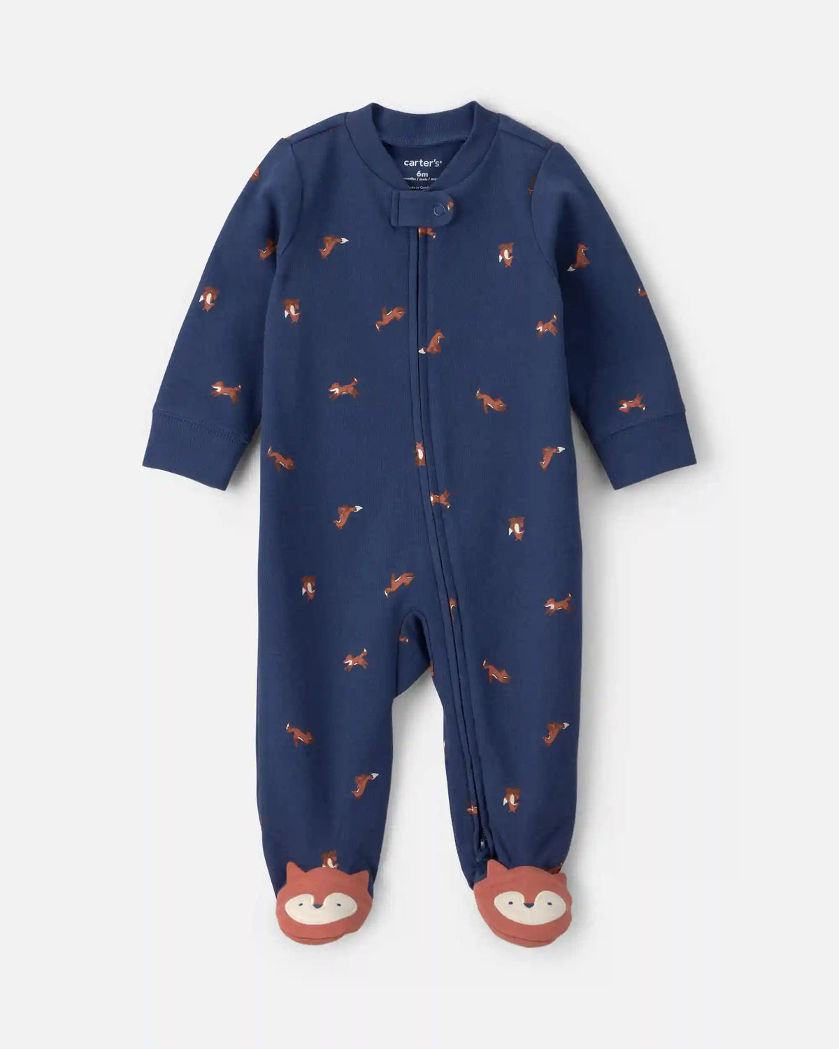 Baby Boy Fox 100% Cotton  2-Way Zip Sleep & Play Pajamas - Navy Blue