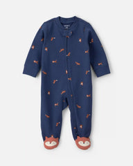 Baby Boy Fox 100% Cotton  2-Way Zip Sleep & Play Pajamas - Navy Blue