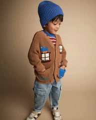 Toddler Cardigan with Avenue Pockets in House Print - Brown