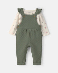 Baby Girl 2-Piece Quilted Overall Set - Olive Green