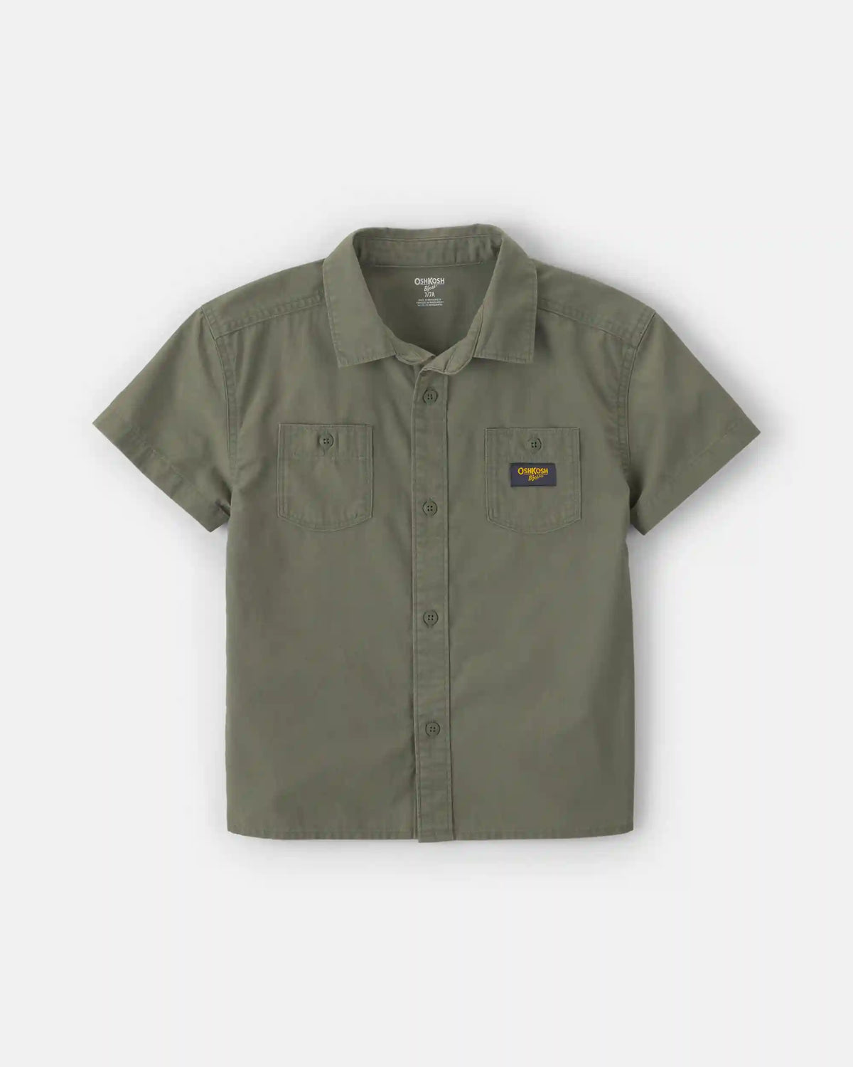Boys Canvas Short-Sleeve Button-Down Shirt - Green