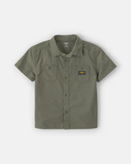 Boys Canvas Short-Sleeve Button-Down Shirt - Green