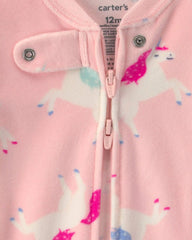 Baby Girl 1-Piece Unicorn 2-Way Zip DreamPlush Snug Fit Pajama - Pink