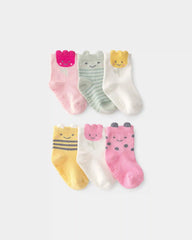 Baby Girl 6-Pack Floral Critter Socks - Pink/Yellow