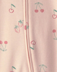Baby Girl Strawberry 100% Cotton 2-Way Zip Sleep & Play Pajamas - Pink