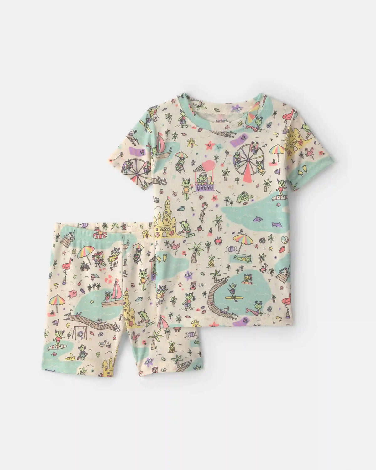 Toddler Girl 2-Piece 100% Cotton 'Beach Monster' Pajama Set