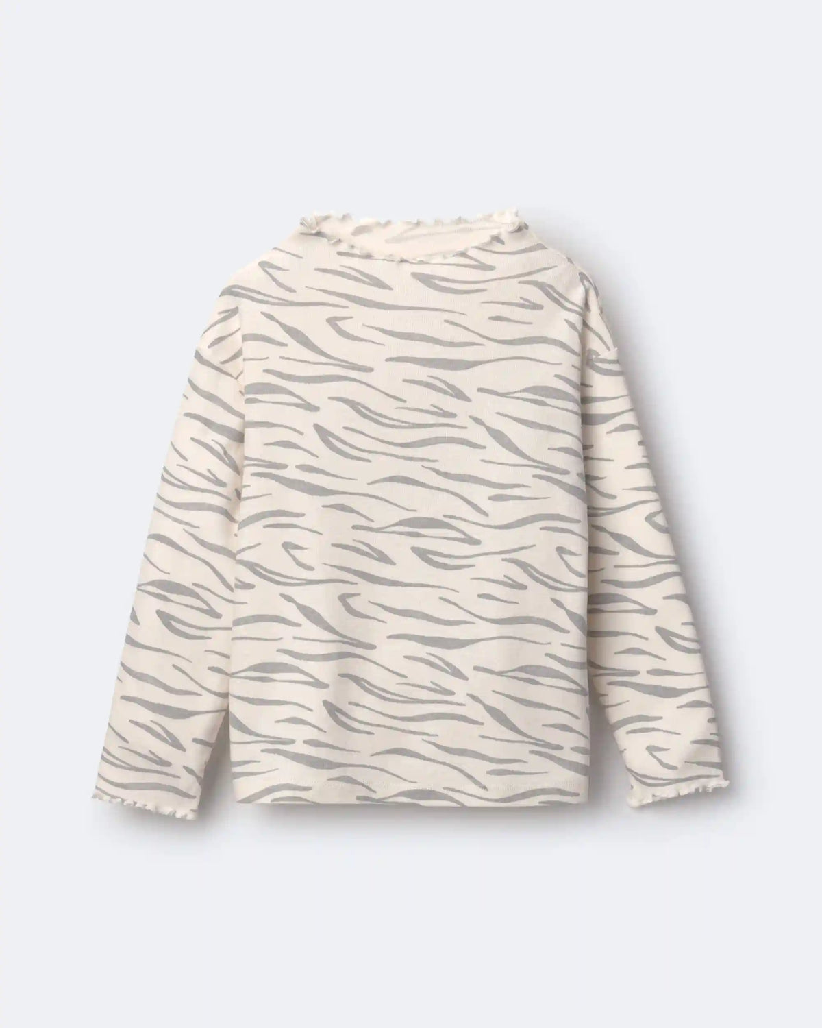 Toddler Girl Mock Neck Ruffle Long-Sleeve Top in Tiger Print - Cream