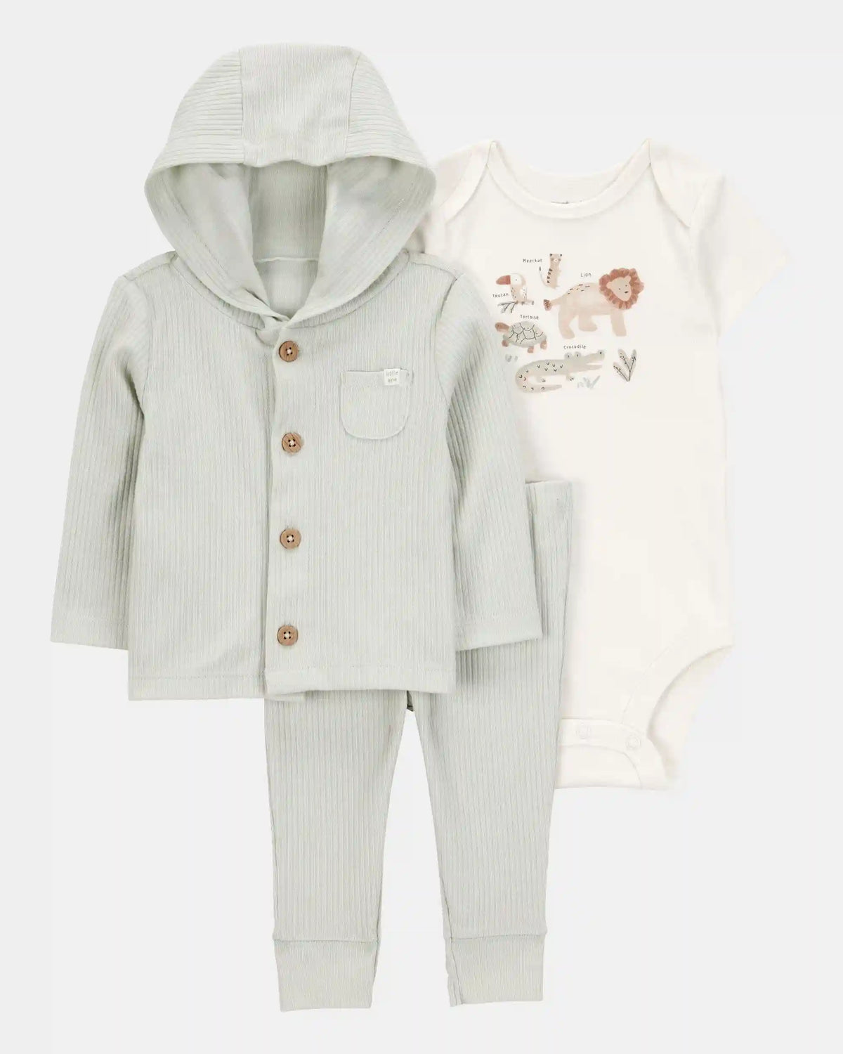 Baby Lion 3-Piece Cardigan Set - Green/White
