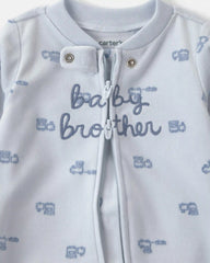 Baby Boy 'Baby Brother' Fleece 2-Way Zip Sleep & Play Pajamas - Blue