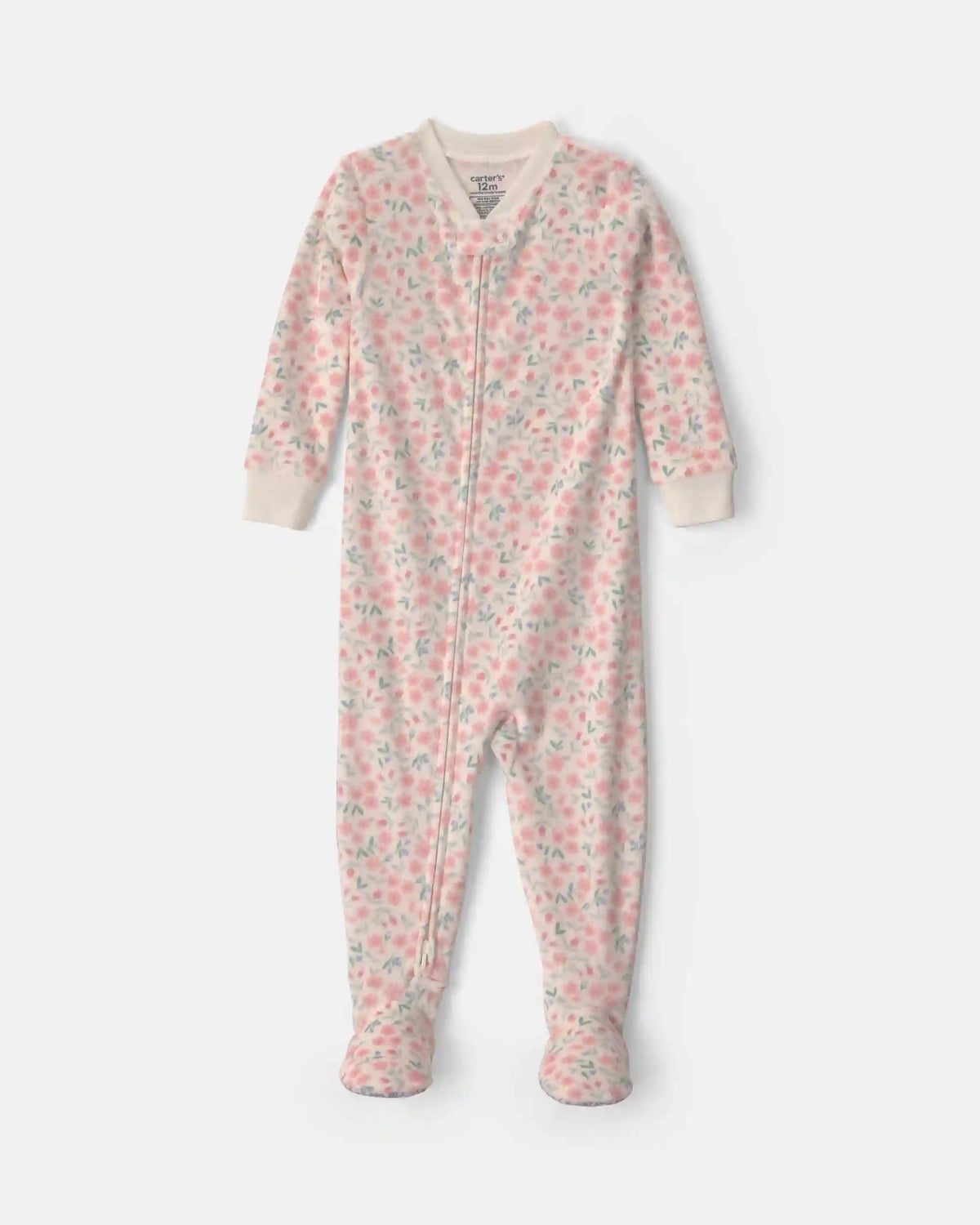 Baby Girl 1-Piece Floral 2-Way Zip DreamPlush Snug Fit Footed Pajama - Cream