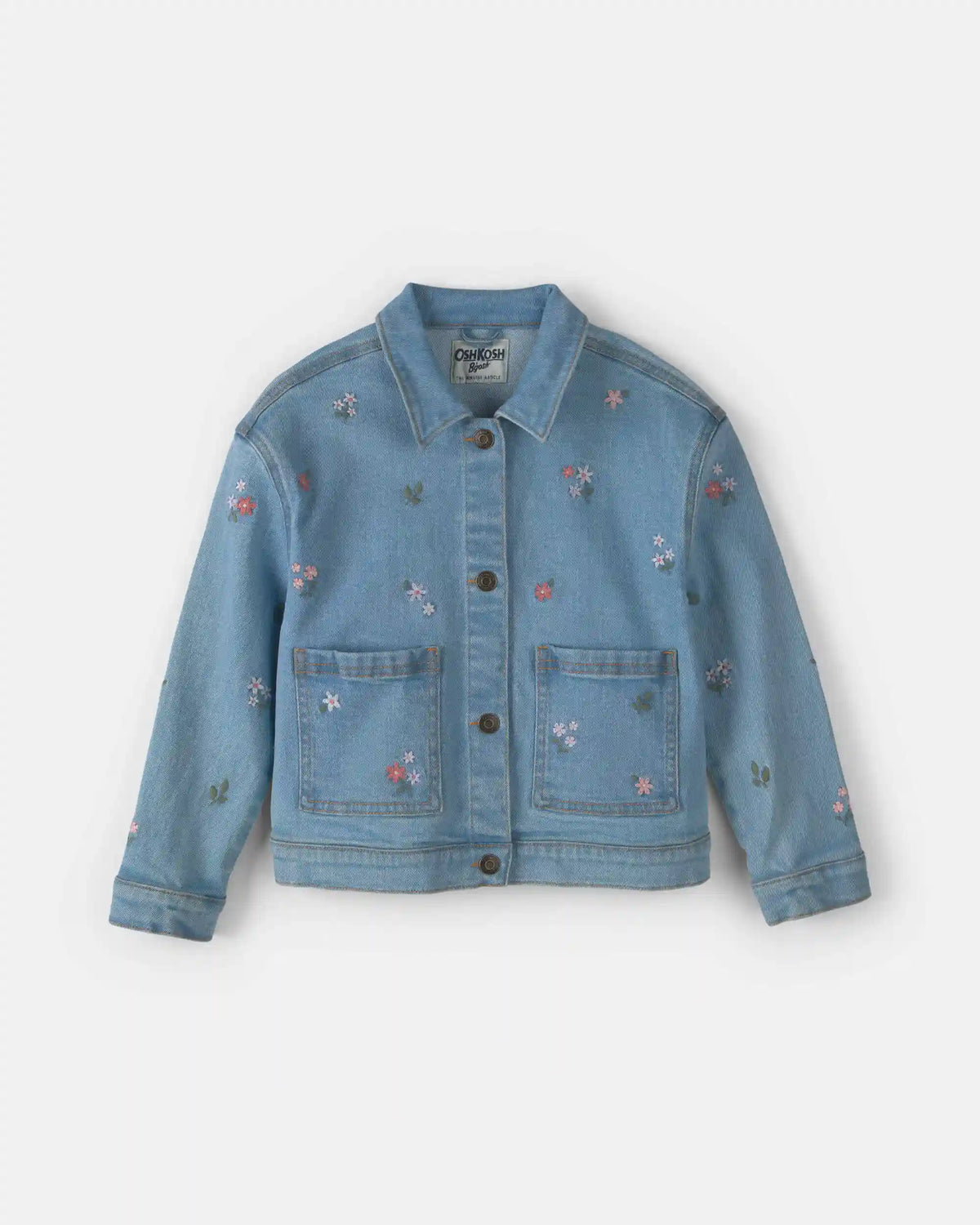 Girls Floral Denim Jacket - Light Wash
