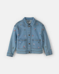 Girls Floral Denim Jacket - Light Wash
