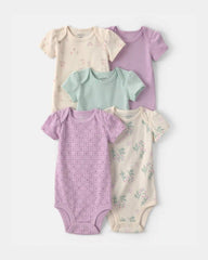 Baby Girl 5-Pack Floral Multipack Bodysuits - Purple/Green