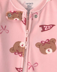 Baby Girl 1-Piece Bears & Bows 2-Way Zip DreamPlush Snug Fit Pajama - Pink