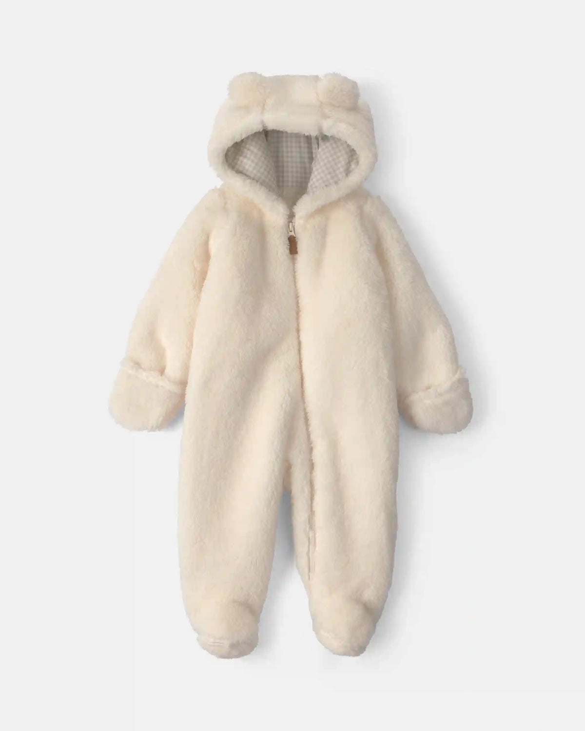 Baby Bear Teddy Fleece Long-Sleeve Jumpsuit - Cream