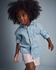 Toddler Boy Button-Down Long-Sleeve Shirt in Stripes - Blue