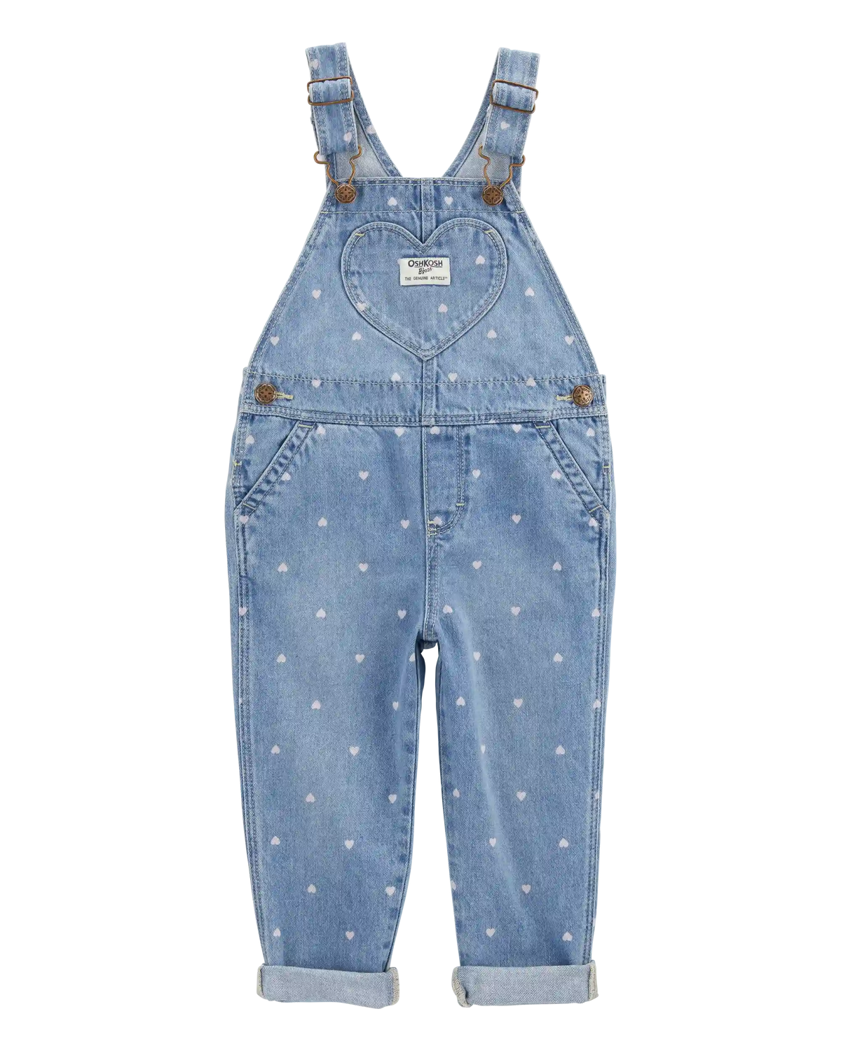 Toddler Heart-Print Knit Denim Overalls - Blue