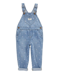 Toddler Heart-Print Knit Denim Overalls - Blue