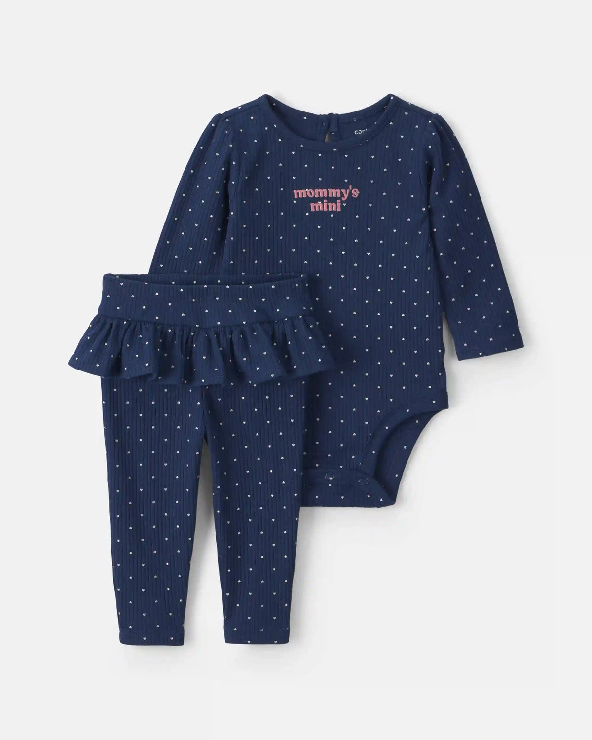 Baby Girl 2-Piece 'Mommy's Mini' Long-Sleeve Bodysuit & Pant Set - Navy Blue