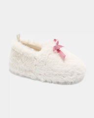 Girls Fuzzy Bow Slippers - Cream/Pink